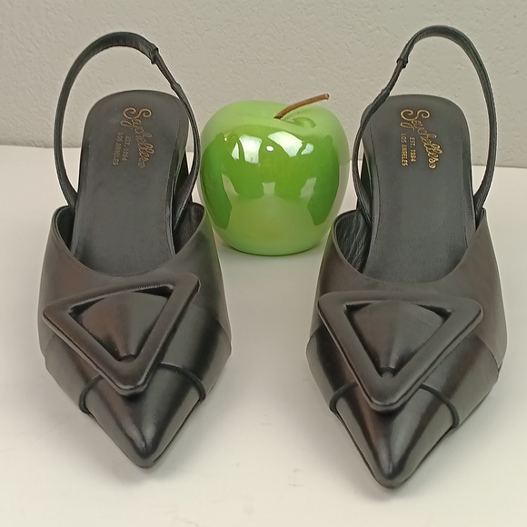 Seychelles Rumor Has It Black Slingback Point Toe Leather Heels sz 8.5 - Picture 3 of 12